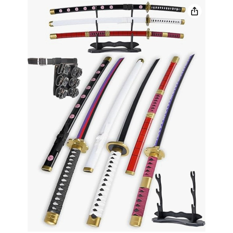 3Pcs Set One Piece Kitetsu+Shusui+Wado Sword 41" Toy Katana Replica Holster Belt