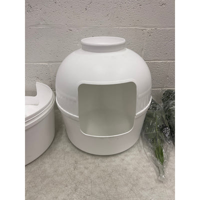2-Pack Hawsaiy Hidden Cat Litter Box Enclosure w Faux Plant & Real Stones, White