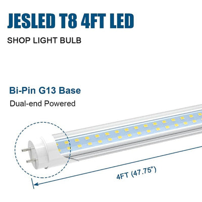 4-PACK JESLED Dual Row T8 LED Tube Light 4FT 24W Clear 3200Lm Double Ended Power