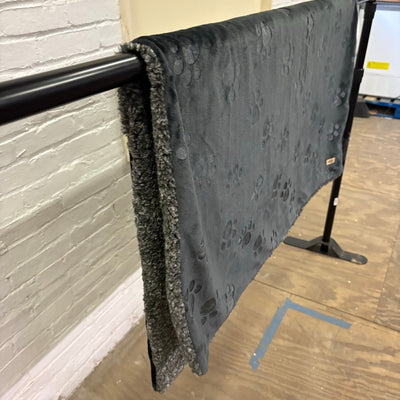 Ugg Dog Blanket 40" x 50" Paw Print Design, Dual Sided Fluffy & Soft Side, Black