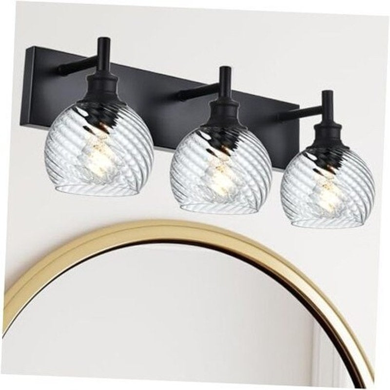 Bathroom Vanity Light 3-Light Vanity Fixture w Globe Clear Glass Shade, Black