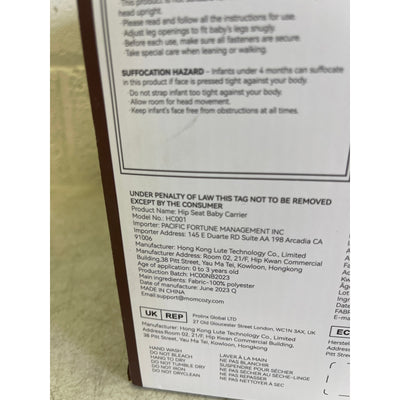 Momcozy Hip Seat Baby Carrier Adjustable Waistband, Gray, Sz Large Waist 40"-55"