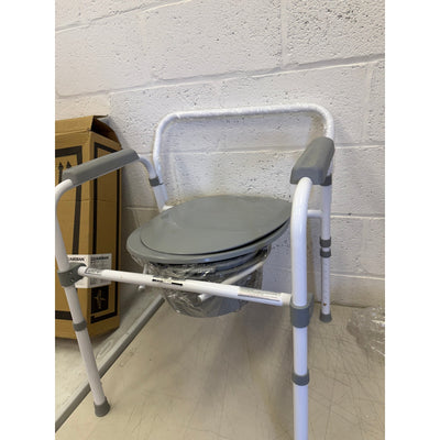 Medline 3-in-1 Foldable Steel Bedside Commode, 350lb weight capacity - Gray