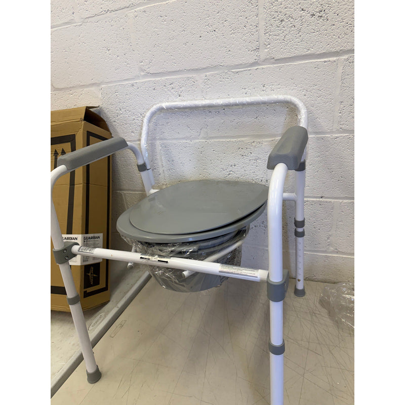 Medline 3-in-1 Foldable Steel Bedside Commode, 350lb weight capacity - Gray