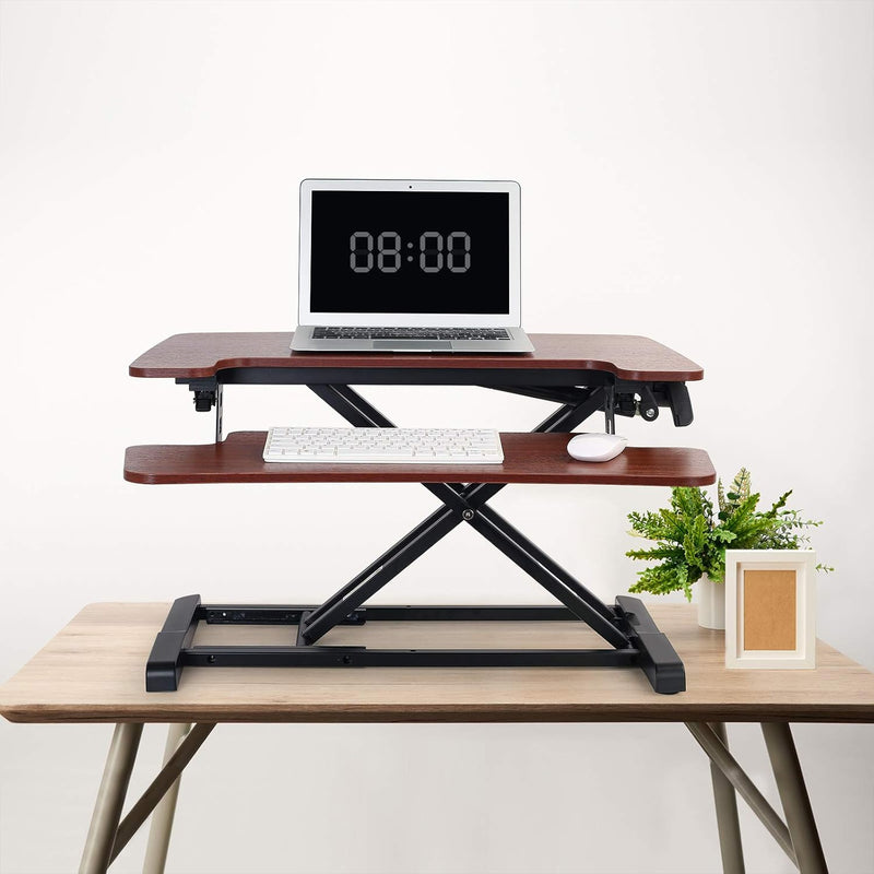 FlexiSpot Stand up Desk Converter 28" Riser Keyboard Tray Mahogany SEE DETAILS