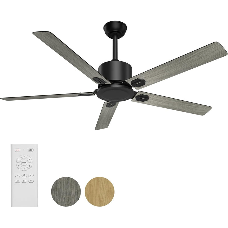 REVERSIBLE BLADE Ceiling Fan 52” 6 Speeds with Remote, Gray & Light Brown