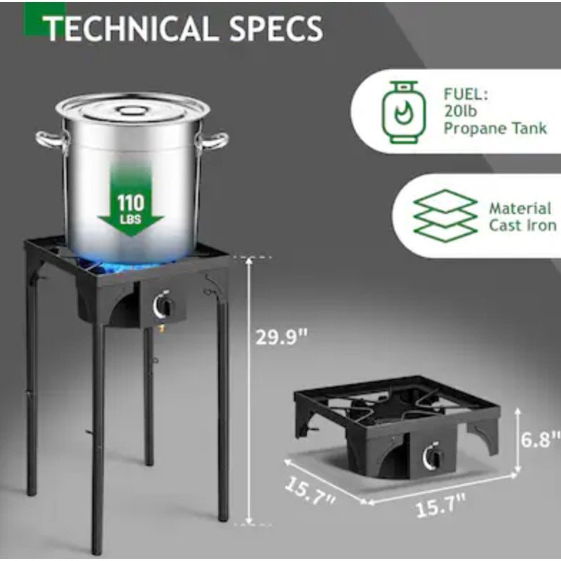 Outopee Cast Iron Propane 1-Burner Portable Stove for Outdoor Cooking - Black