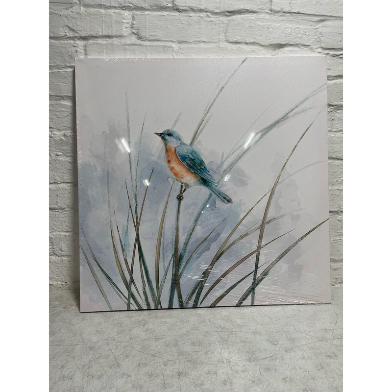 24"x24" Abstract Picture Bird Wall Art: Bird on Reed Watercolor Artwork Prints