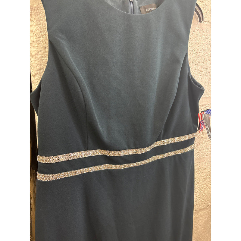 R&M Richards Knee Length Rhinestone Cocktail Dress w Bottom Ruffle Green Sz 14