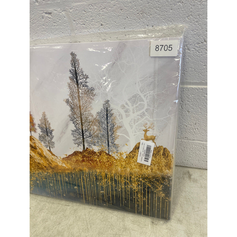 Art Canvas Mountains Forest Deer Outdoor Landscape 40 x 20 Inches Home Decor