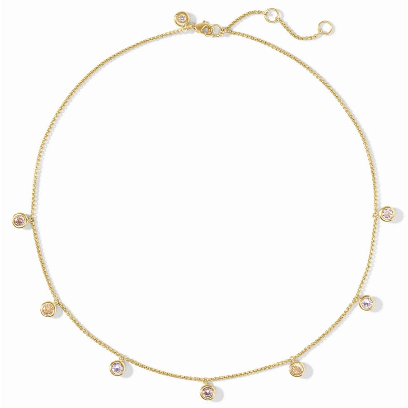 Julie Vos Rainbow Delicate Charm Necklace, 24K Gold Plated, Adjustable Pink Dawn