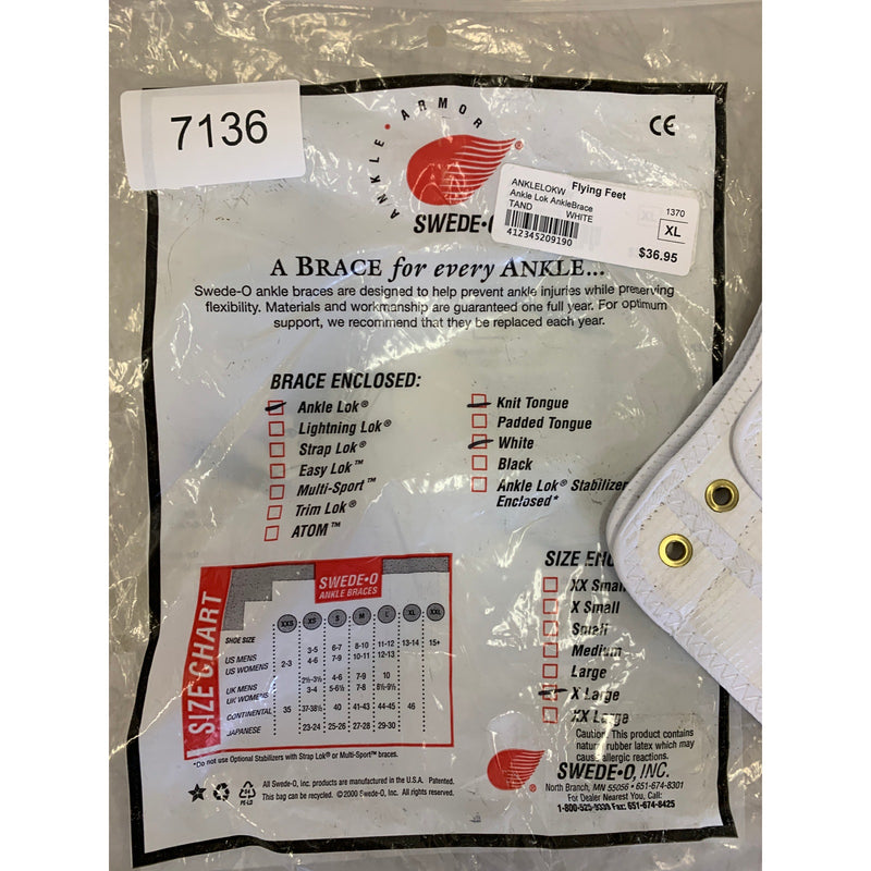 Swede-O Ankle Lok Support with Knit Tongue, Extra Large Ankle Brace White