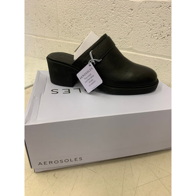 Aerosoles Grunda Comfortable Women's Molded Block Heel Mule Black Leather 9.5