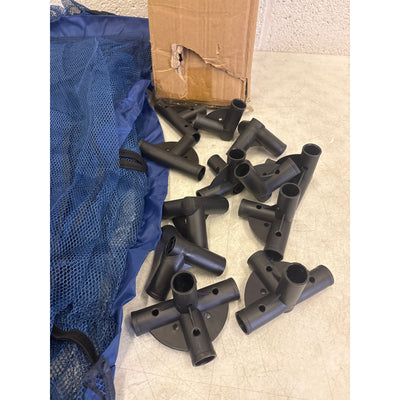 35"x33"x22" Mesh Pool Storage Bin Rolling Cart Organizer, Water Draining - Blue