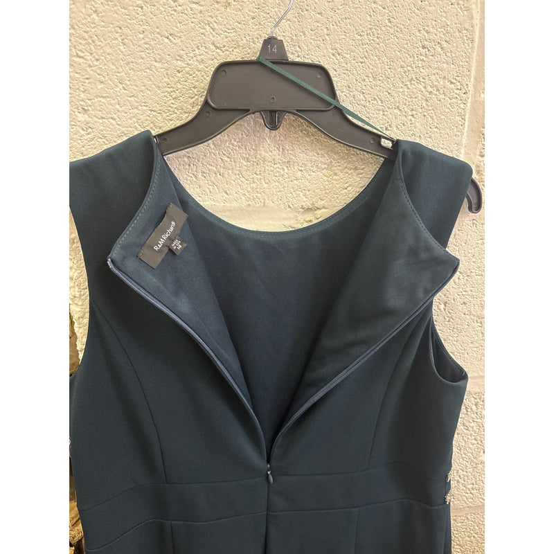 R&M Richards Knee Length Rhinestone Cocktail Dress w Bottom Ruffle Green Sz 14