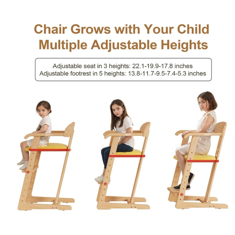 Wooden High Chair Adjustable Height Easy to Clean Toddler Highchair Brown/Yellow