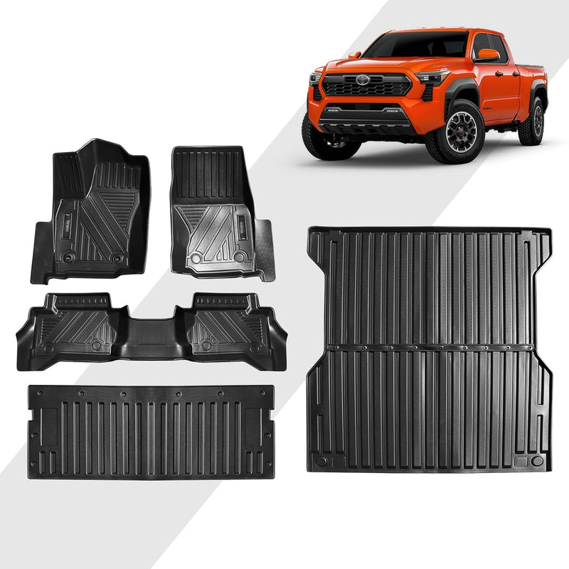 Vanseno All Weather Floor, Tailgate & Bed Mats for 2024 Toyota Tacoma - Black