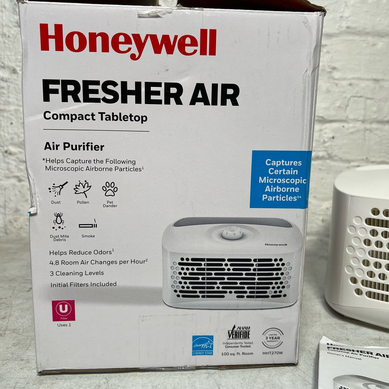 Honeywell Air Purifier 100sqft, Dual Action Air Filter, Tabletop, White HHT270