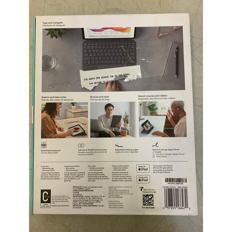 Logitech Combo Touch iPad 4th & 5th Gen Air Keyboard Case, Detachable