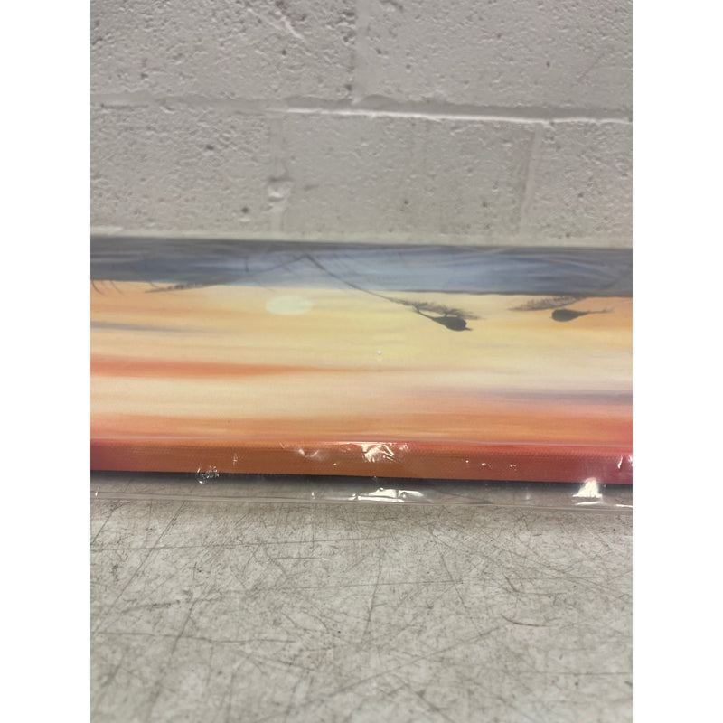 Canvas Art Wall Mounted Beach Sunset Birds 24 x 16 Inches Ready to Hang
