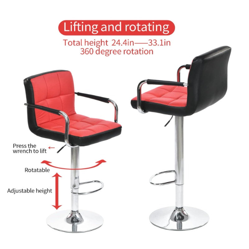 Jinsi Nan Set-of-2 Bar Chairs Bar Stools w Back/Arms Footrest Adjustable Height