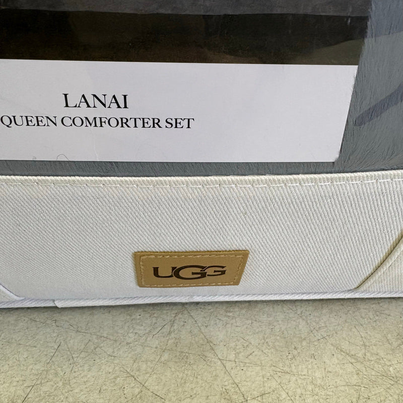 UGG Lanai Queen Comforter Set w 2 Shams, Faux Fur Soft Bedding - Chambray