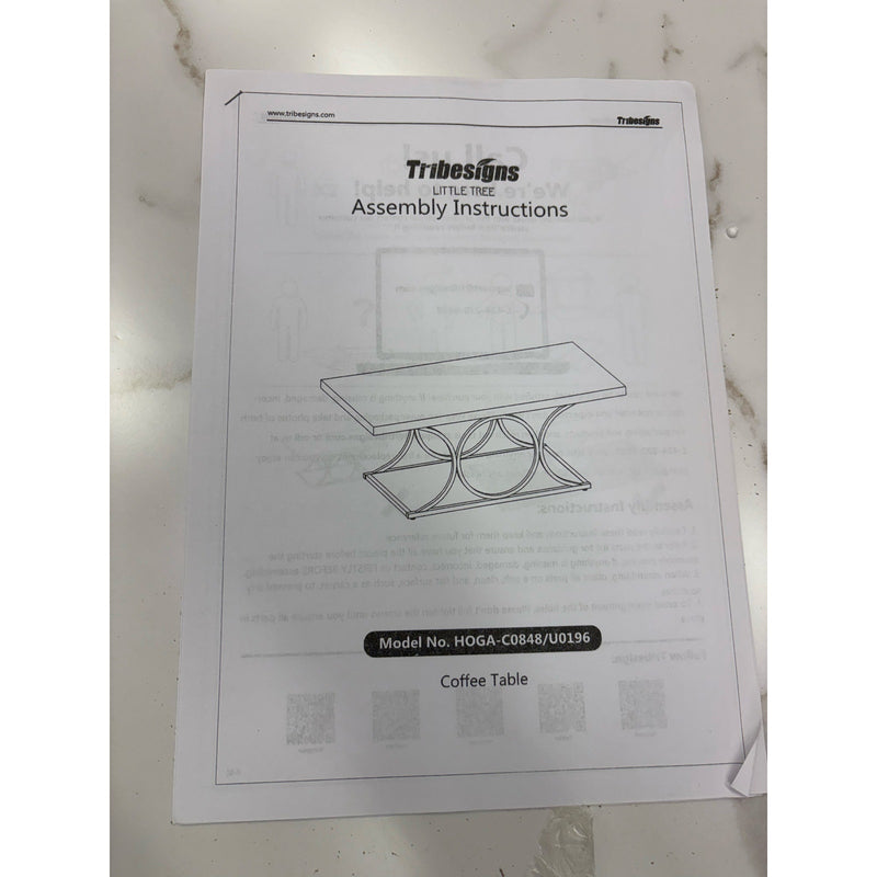 Tribesigns 47" Rectangle Coffee Table w Faux Marble Top & Gold Base- White