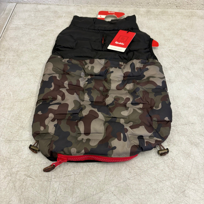 Dog Lightweight Reflective Puffer Vest Camouflage Navy, Reddy Size L For 17"-19"
