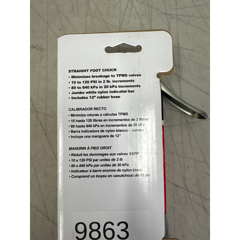 Milton Industries Straight Head Chuck Bayonet Style Inflator Gauge 10-120 PSI