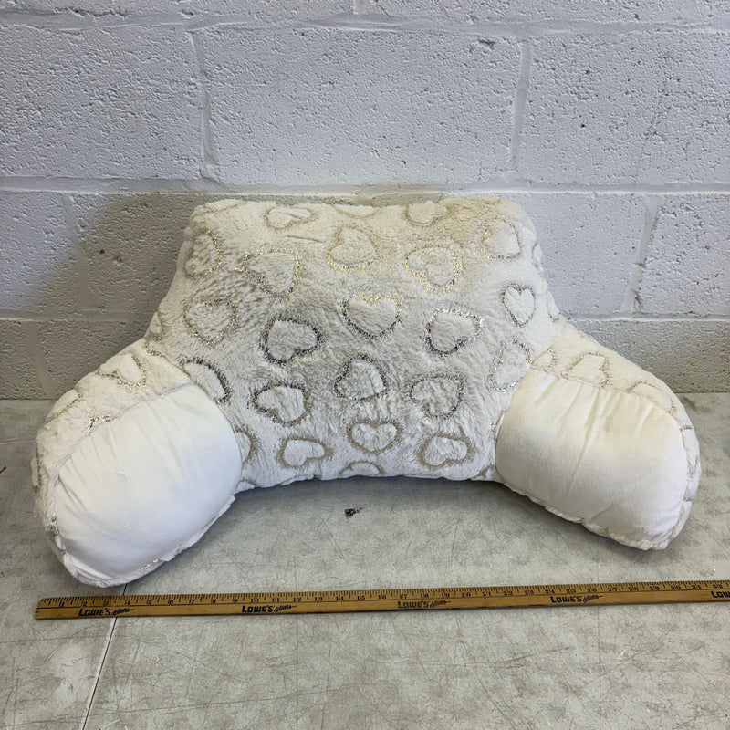 UGG Plush Backrest Pillow 32"W x 16"H Reading Pillow Soft - White w Heart Design
