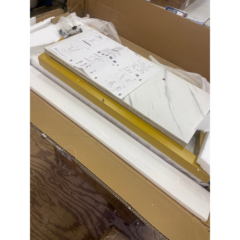 Tribesigns 43" Console Table, Entryway Hallway Table White Top, Gold V Frame