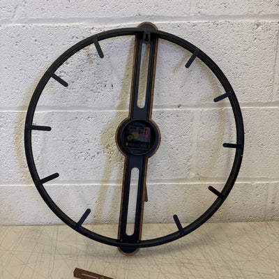 20in Modern Wood Dial Wall Clock with Metal Frame, Silent Non Ticking - Black