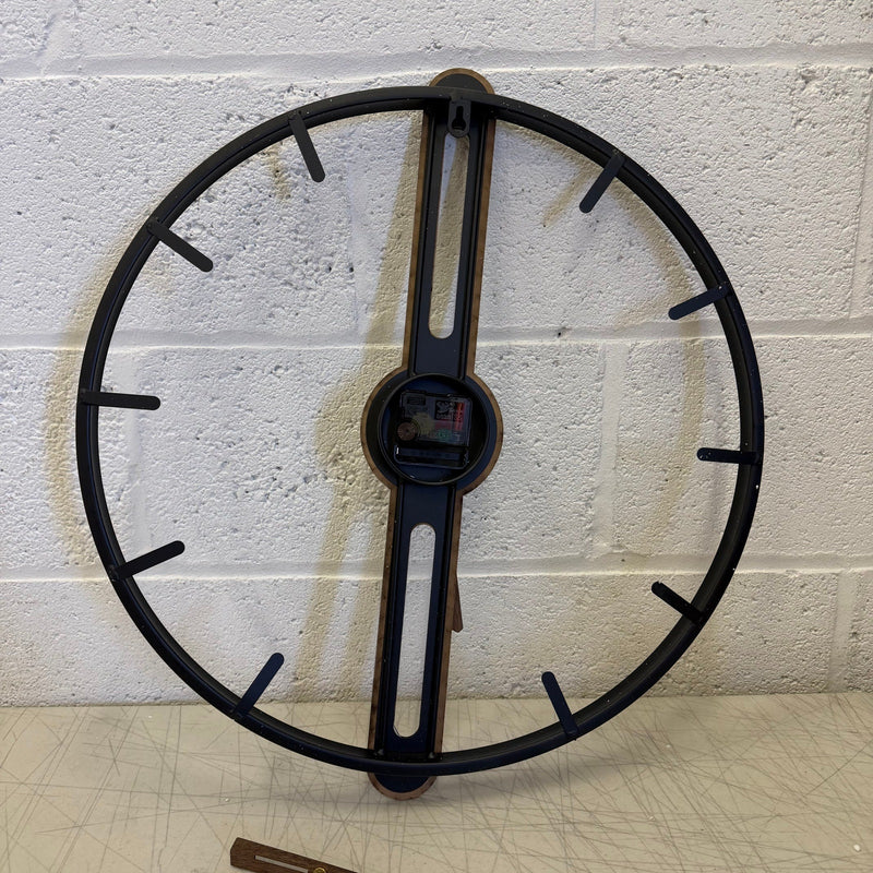 20in Modern Wood Dial Wall Clock with Metal Frame, Silent Non Ticking - Black