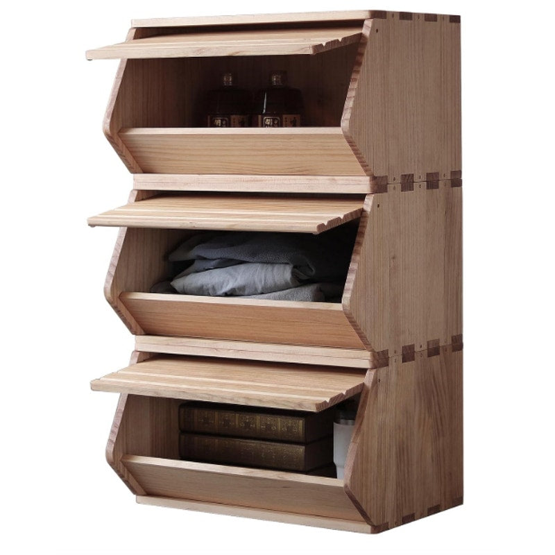3-Pack Unununu Stackable Solid Wood Storage Chests Bins with Lids 19.5”W