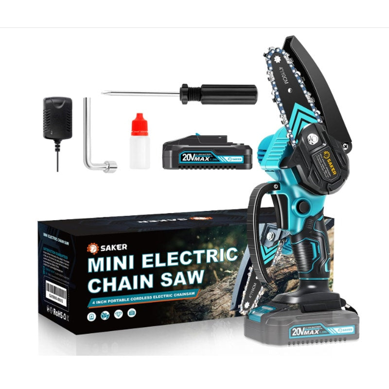 Saker 4" Mini Chainsaw, Portable Electric Chainsaws Cordless Handheld - Blue