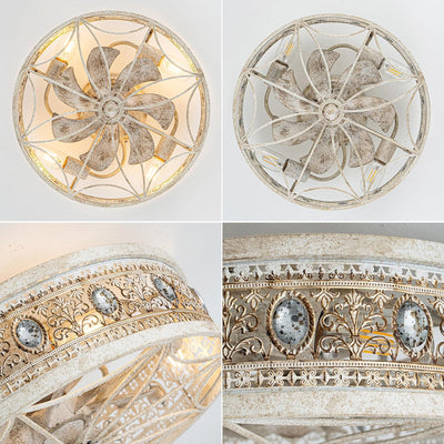 Vivlite Vintage Ceiling Light & Fan w Remote, 18" Flush Mount Antique White