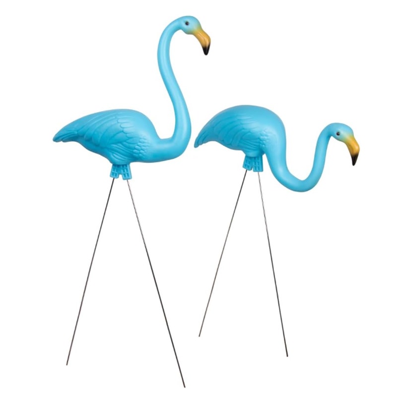 2-Pack Blue Flamingos Yard Decoration Plastic Flamingo Lawn Ornaments Metal Legs