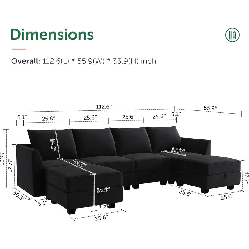 HONBAY Modular Sectional Sofa Convertible U Shape Couch Reversible Chaise Velvet