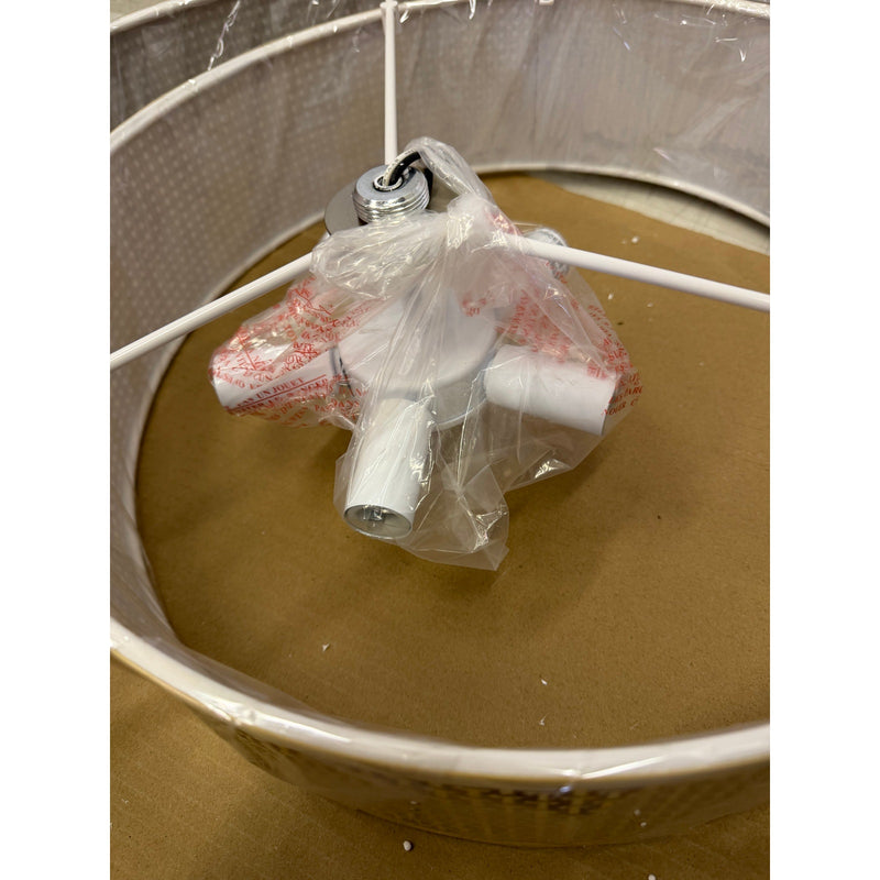 Leading Lightning 22in Woven Rattan Linen Hanging Light Fixture, Mount Ceiling