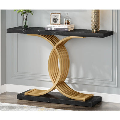 Tribesigns 39" Console Table, Narrow Faux Marble Entryway Hallway Table Gold