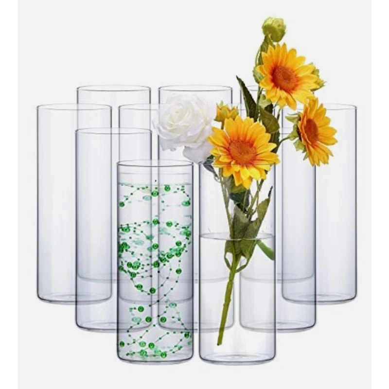 12-Pack 10” x 3.25" Clear Glass Cylinder Candle Holders, Vases, Home Decorations