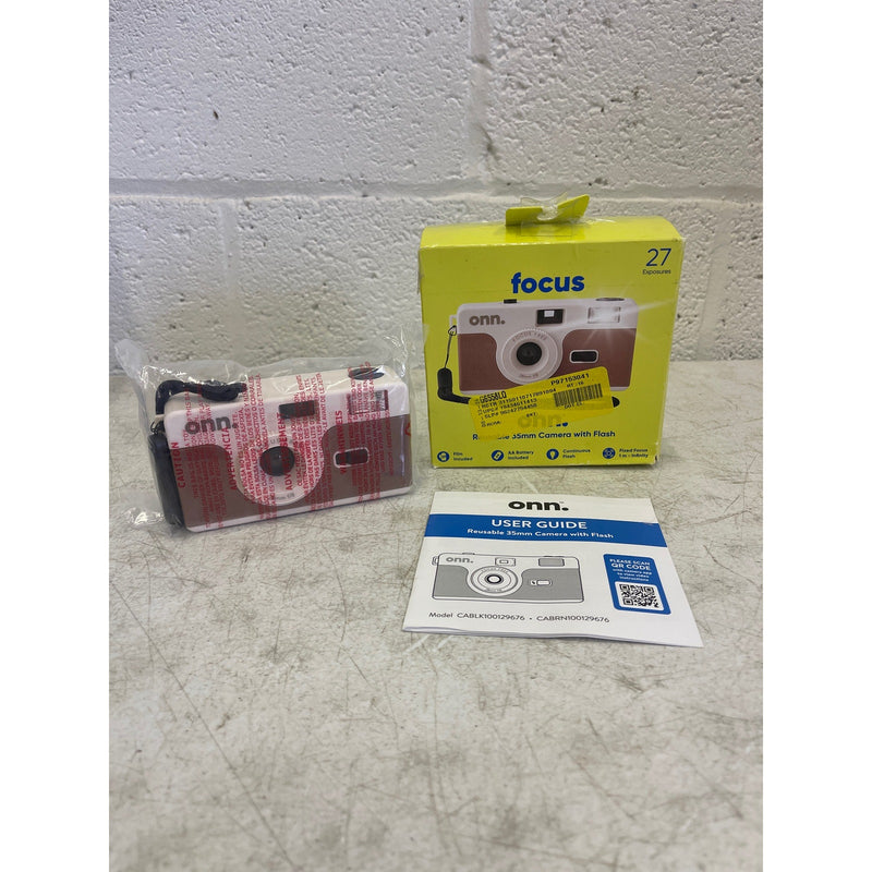 onn. Reusable 35MM Camera with Flash, Wrist Strap, Film & Batteries, Black