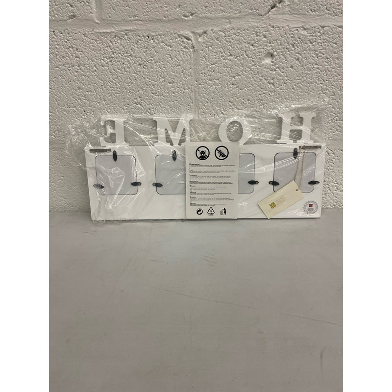 HAUCOZE "HOME" Wall Rack Decor Modern Picture Photo Frame 4 Metal Hooks 17.7"