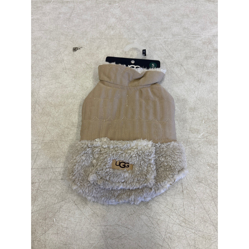 UGG Sherpa Quilted Pet Coat, Hook & Loop Straps, Soft & Cozy, Tan - Small Size
