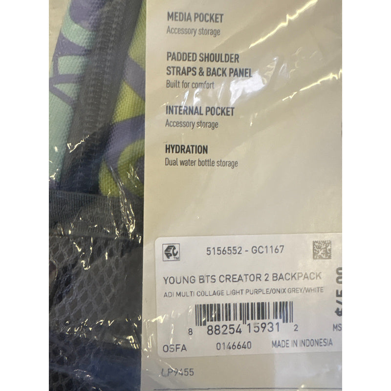 Adidas Young BTS Creator 2 Backpack School Adidas Multi Collage Light Purple