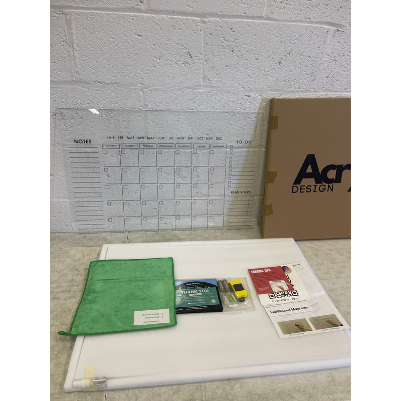 Guardmate Monthly Calendar Acrylic Dry-Erase Board 28" x 20" Wall-Mount with Markers