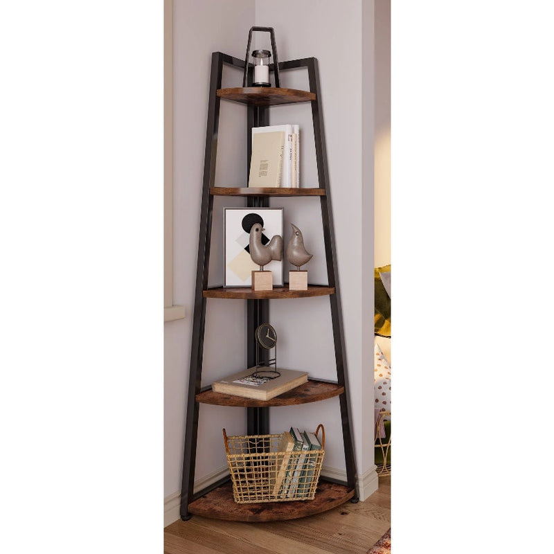 Tribesigns 5-Tier Corner Shelf 70" Corner Ladder Bookshelf Brown & Black