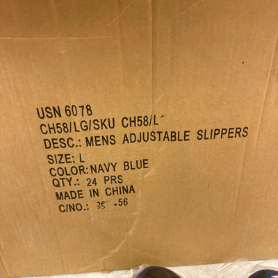 LOT-OF-24 Men's Adjustable Strap Slippers LARGE, Memory Foam, Rubber Bottom Blue