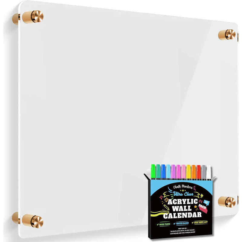 24"x16" Guardmate Blank Acrylic Dry-Erase Board Clear, Wall-Mount with Markers