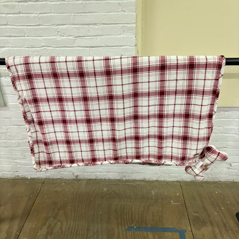 Ugg Dog Blanket w Bone Squeaky Toy 40"x50" Dual Sided Fluffy & Soft - Red Plaid